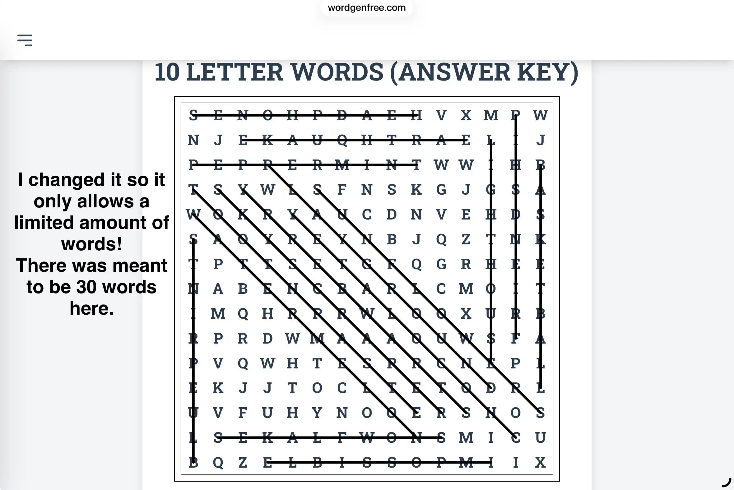 Crowded word search grid example